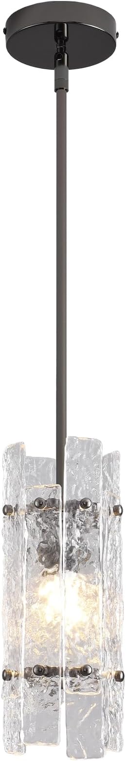 Modern Pearl Black Crystal Pendant Light for Kitchen Island, Luxury Mini Water Ripple Glass Chandelier Fixture, Round Adjustable Hanging Pendant Lighting for Dining Room Bedroom Hallway (1-Pack)