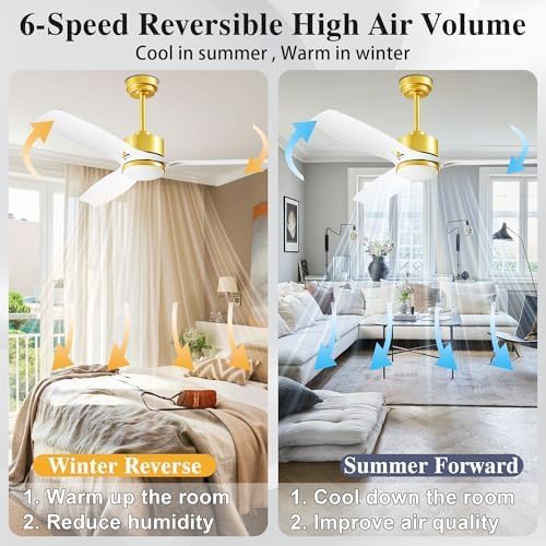 52 Inch Ceiling Fans with Lights and Remote Control - Outdoor Indoor Flush Mount Low Profile Silver White Ceiling Fans for Living Room,Bedroom,Patio