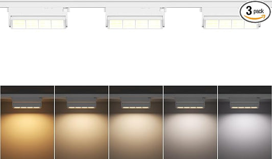 5 Color Linear H Track Lighting Heads H Type Track Light Heads Dimmable LED Track Lighting Fixtures Ceiling Spot Light, H Style Track Heads for H Track Lighting Rails, White CRI90 12W 3 Pack