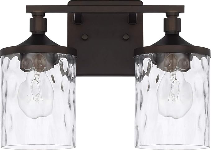 HomePlace Lighting 128821BZ-451 Colton Mid-Century Clear Water Glass Bathroom Vanity Wall Light, 2-Light 200 Total Watts, 10" H x 13" W, Bronze