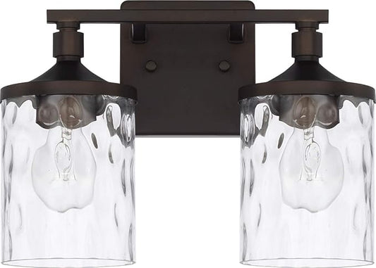 HomePlace Lighting 128821BZ-451 Colton Mid-Century Clear Water Glass Bathroom Vanity Wall Light, 2-Light 200 Total Watts, 10" H x 13" W, Bronze
