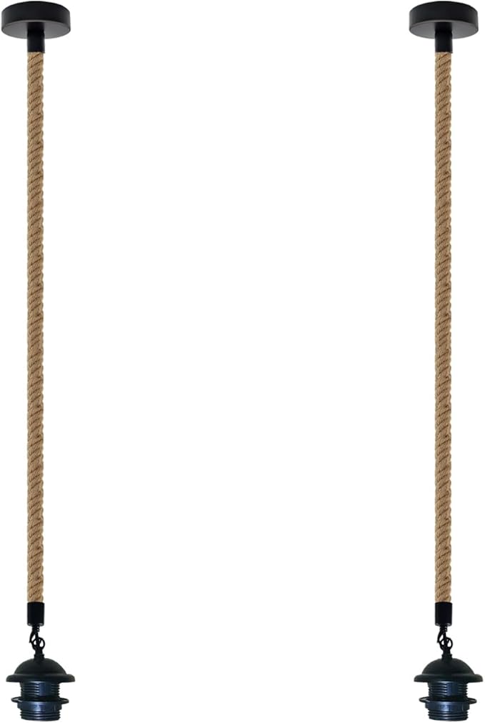 LEDSone Farmhouse Vintage Hemp Rope Pendant Light Hemp Rope Adjustable Ceiling Hanging Pendant Light E26 Base Industrial Hemp Rope Retro Pendant Lighting Fixture for Dining Room Kitchen (Pack of 2)