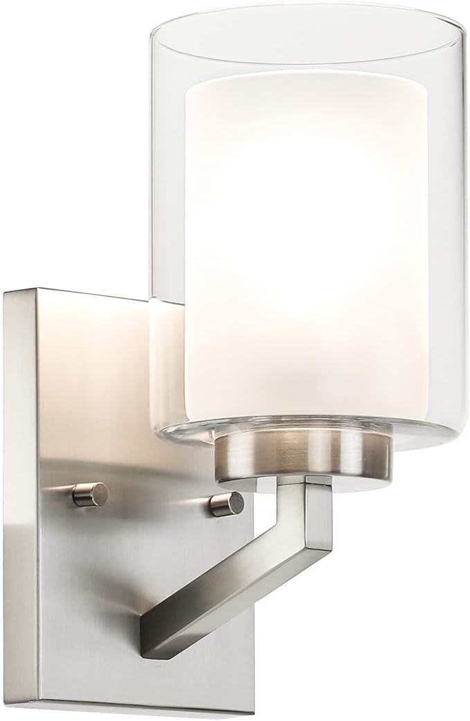 XiNBEi Lighting Brushed Nickel Wall Sconce, Bathroom Sconces Wall Lighting Modern 1 Light Indoor Dual Glass Wall Sconce Light for Vanity & Hallway XB-W1294-1-BN