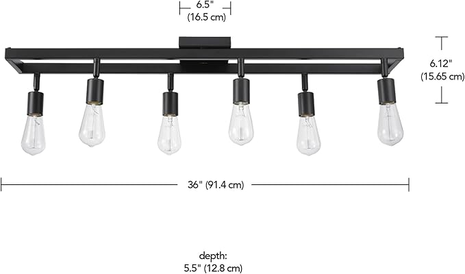 Globe Electric 59811 6-Light Adjustable Track Lighting, Matte Black Industrial Farmhouse Rectangular Frame, Pivoting Heads, E26 Base, Dimmable Ceiling Track Fixture