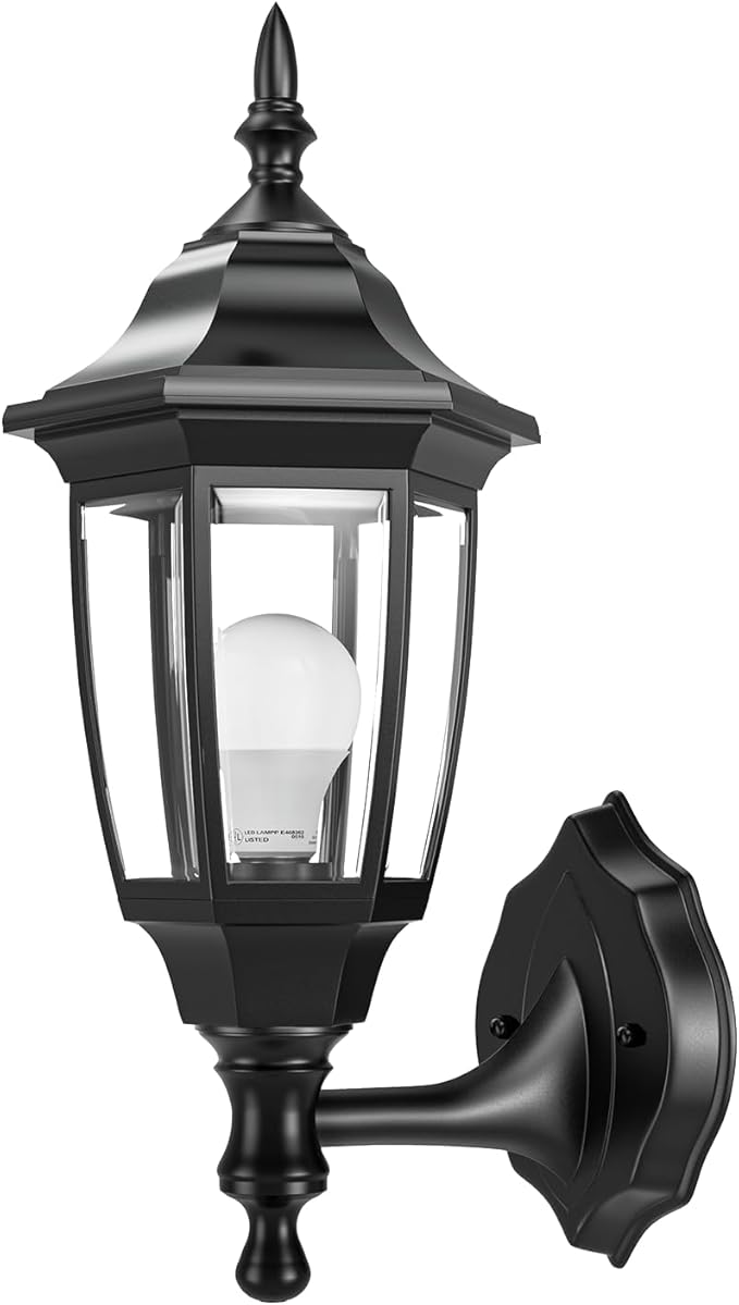 EMART Outdoor Porch Light，Exterior Waterproof Wall Light Fixtures, Special Handling Anti-Corrosion Plastic Material, Wall Mount Lantern for Backyard, Garage, Front Porch -Black(Bulb Included),1 Pack