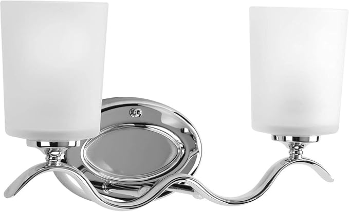 Progress Lighting P2019-15 Inspire Collection Etched Glass Traditional Bath Vanity Light, 2-Light, Polished Chrome