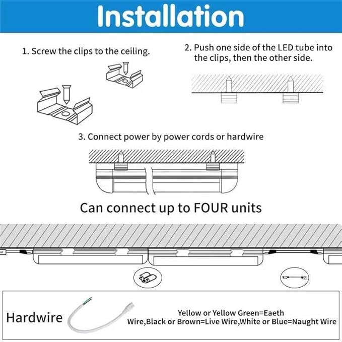 AQIQUUT 3FT Led Shop Light,3FT Lights 36W 6500K 5000LM Daylight,Led Shop Lights 110V Linkable Clear Cover Integrated V-Shape for Shop Garage Warehouse Workshop Commercial Bay Lighting(4-Pack)