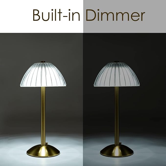 HEQET Cordless Table Lamps for Home,Table,Dining Room, Gold Rechargeable Lamps, USB Charge 12'' Tall LED Brass Portable Outdoor Indoor Table Lamp with Built-in Dimmer (Gold)