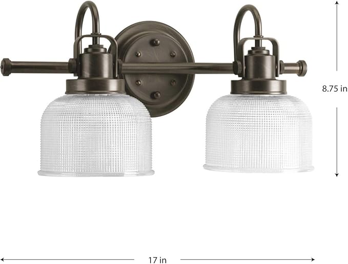 Progress Lighting P2991-74 Archie Collection Clear Double Prismatic Glass Coastal Bath Vanity, 2-Light, Venetian Bronze