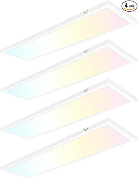 hykolity 1x4 FT LED Flat Panel Light,4800lm 48W Dimmable Edge-Lit Ceiling Lighting Fixture. 3000K/4000K/5000K Built-in Driver Surface Flush Mount Lights for Kitchen Garage,4 Pack