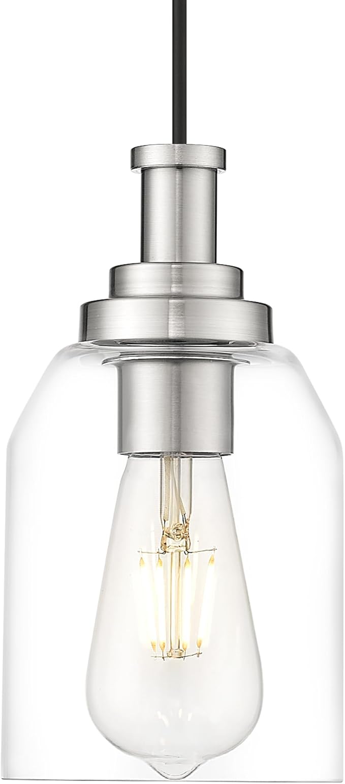 zeyu Pendant Lights Kitchen Island, Modern Kitchen Pendant Lighting Over Island for Dining Room, Brushed Nickel Hanging Lights Fixtures with Clear Glass Shade, ZG33M1L BN