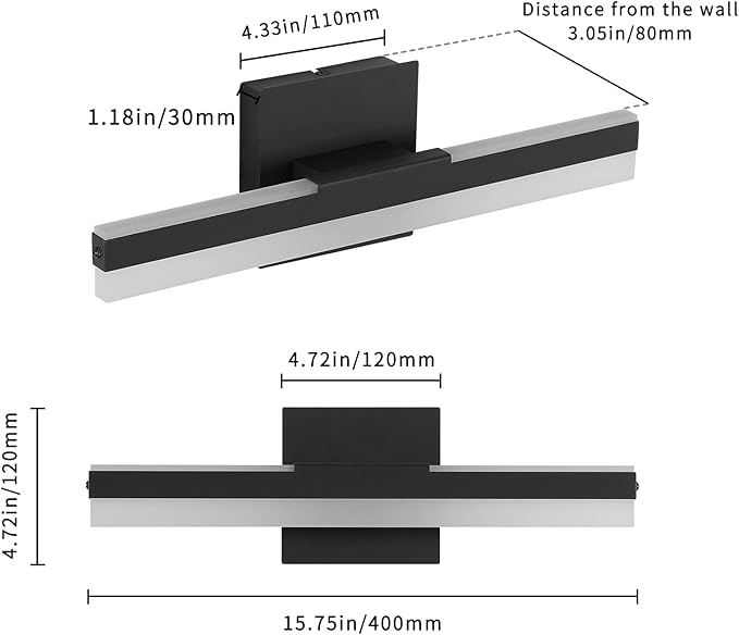Joossnwell Bathroom Vanity Light Fixtures 15.74 Inch Long Modern LED Vanity Lights Indoor Sconces Wall Lighting for Bathroom Above Mirror Cool White 14W 5500K Matte Black