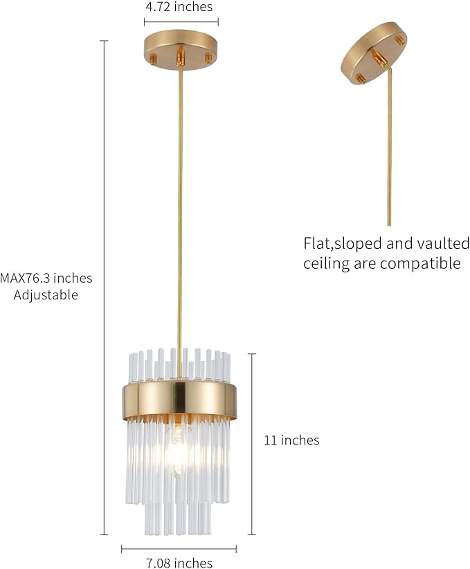 Dijiahua Pendant Lights Kitchen Island Gold 3 Pack,Crystal Pendant Light Fixtures Over Table, Mini Brass Dining Room 1-Light Chandelier,Modern Adjustable Cord Hanging Lamp for Bedroom,Sink