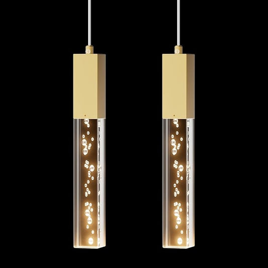 Brass Pendant Lights Kitchen Light Fixture Dimmable Integrated LED Modern Pendant for Kitchen Island Mini Crystal Pendant Light for Bathroom Bedroom 3000K Warm Light(2-Pack)