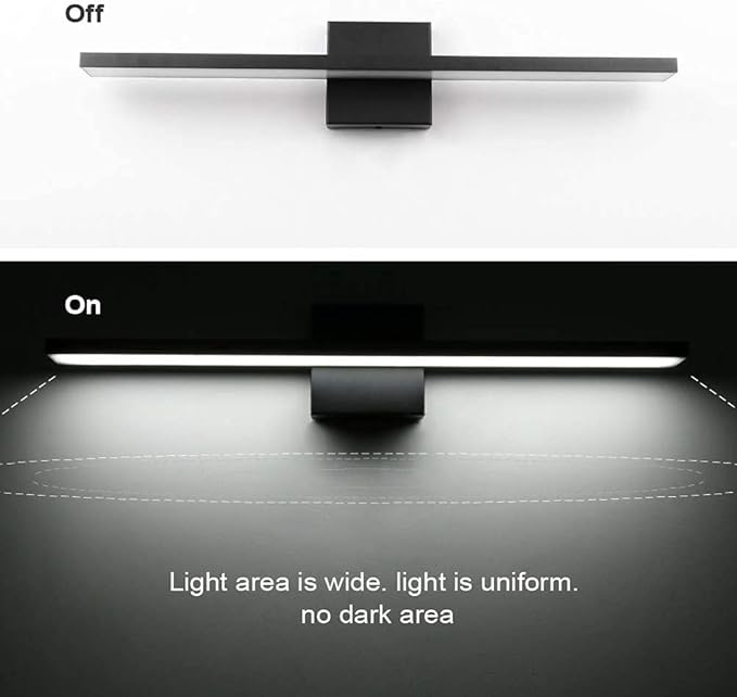 Ralbay 24in Dimmable Black Vanity Light with Remote Control Color Temperature Adjustable 20W Modern LED Bathroom Lighting Fixture