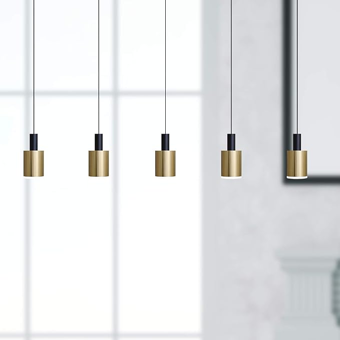 Virgo 5 Mini Pendant Lighting Black-Brass - LED Hanging Light Fixture for Kitchen Island, Bar, Foyer - Cluster Pendants - Dimmable, Adjustable Wire, Lamp Bulb Included