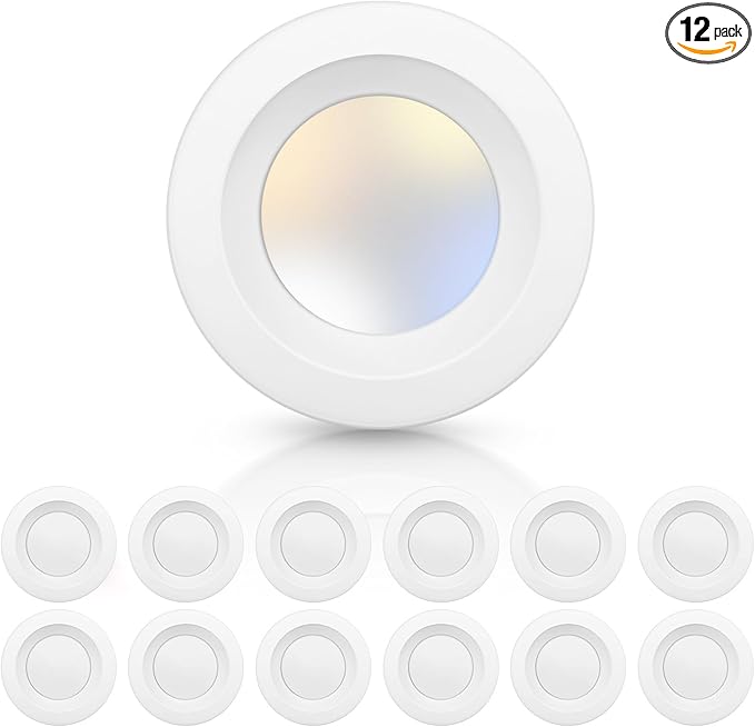 ECOELER 4 Inch 5CCT LED Retrofit Recessed Lighting, LED Dimmable Recessed Ceiling Lights, 10.5W 950Lm, 2700K-6000K Selectable Can Light, 10.5W 950LM Downlight, ETL & FCC Listed, 12 Pack