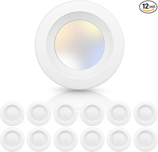 ECOELER 4 Inch 5CCT LED Retrofit Recessed Lighting, LED Dimmable Recessed Ceiling Lights, 10.5W 950Lm, 2700K-6000K Selectable Can Light, 10.5W 950LM Downlight, ETL & FCC Listed, 12 Pack