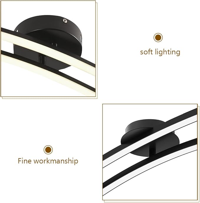 Modern Minimalist Black and White Ceiling Light Fixture, Warm White Bedroom Lamp and Living Room Hanging Light, Close to Ceiling Decorative Lighting for Hallway and Corridor