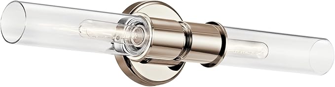 Kichler Aviv 2-Light Wall Sconce, Modern Light with Clear Glass in Polished Nickel, for Bedroom, Laundry Room, Kitchen or Hallway (24" x 5.5"), 52654PN