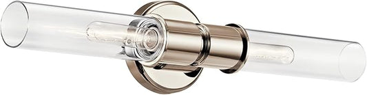 Kichler Aviv 2-Light Wall Sconce, Modern Light with Clear Glass in Polished Nickel, for Bedroom, Laundry Room, Kitchen or Hallway (24" x 5.5"), 52654PN