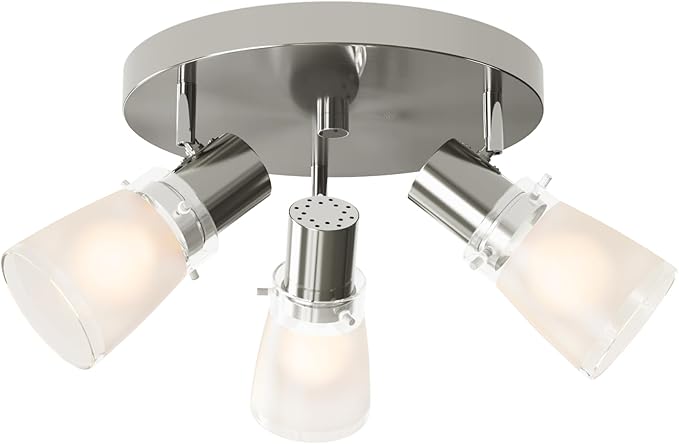 10” Decorative Track Lighting Kit, Brushed Nickel Finish Flush Mount Ceiling Light Fixture with Frosted Glass Shades, E26 Base Adjustable Heads Provide Directional Light (3-Light)