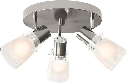 10” Decorative Track Lighting Kit, Brushed Nickel Finish Flush Mount Ceiling Light Fixture with Frosted Glass Shades, E26 Base Adjustable Heads Provide Directional Light (3-Light)