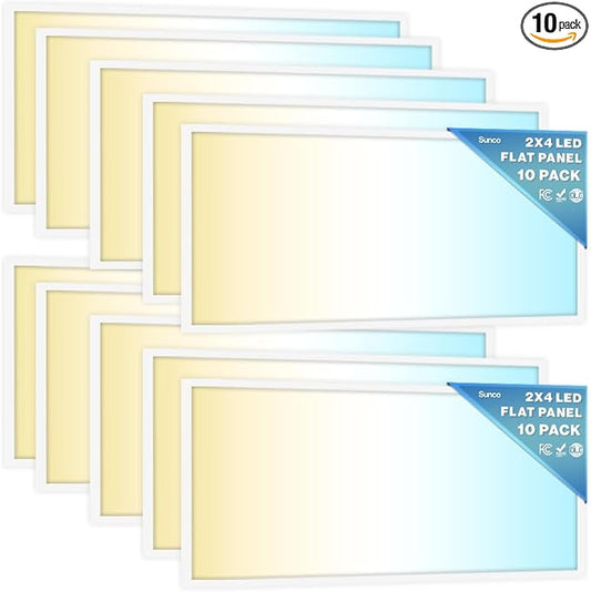 Sunco 10 Pack 2x4 LED Flat Panel Light Drop Ceiling Office Shop Commercial Warehouse Fixture, 6500 Lumens, Selectable Features, 30W/40W/50W, 4000K/5000K/6000K, Dimmable (0-10V), Dustproof ETL
