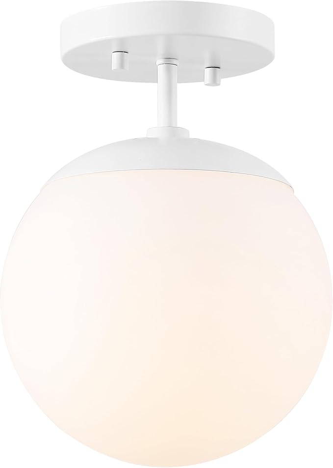 JONATHAN Y 7.75" White Modern Semi Flush Mount Ceiling Light, LED Fixture for Entryway, White Frosted Glass Globe Shade, Mid-Century Farmhouse Lighting for Bedroom Hallway (JYL7499H)