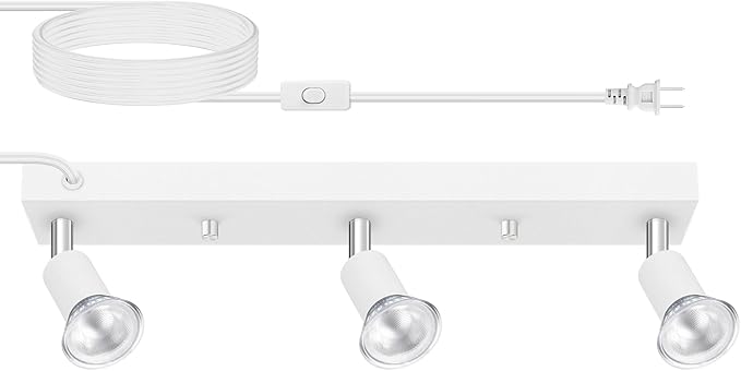 Plug in Track Lighting, 16" LED Track Light Fixtures Ceiling, White 3 Way GU10 Wall Spotlight, Rotatable Track Head, Plug in Ceiling Light Kitchen Hallway Living Room,15 Foot Power Cord(NO Bulb)