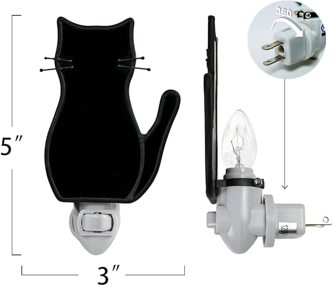 BOXCASA Black Cat Night Light,Stained Glass Cat Night Light with Bulb,Warm Yellow Plug in Nights Lights Suitable for Bedroom Livingroom Hallway Kitchen Stairs Kids Room