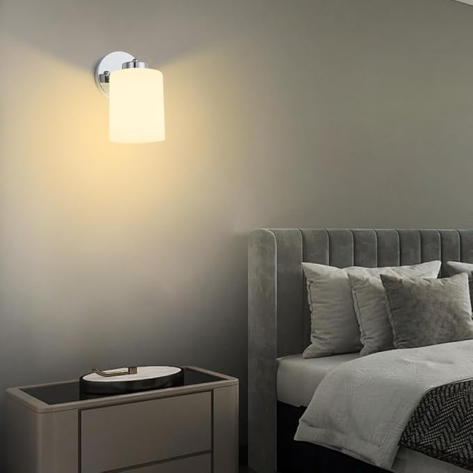 Frosted Wall Sconce Set of Two,Chrome Sconce Bathroom Lighting,Modern Chrome Vanity Light,Mid-Century Vanity Sconces for Bathroom,Livingroom,Kitchen