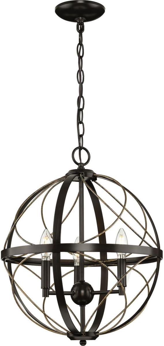 Progress Lighting Brandywine Collection 3-Light Farmhouse Sphere Pendant Light Antique Bronze, 19.75x16.00x16.00