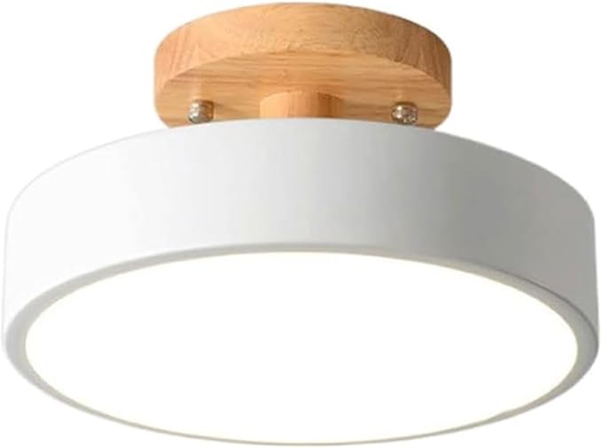 Close To Ceiling Lights Round Metal Three-Color Led Ceiling Light Minimalist Circle Wood Canopy Ceiling Lamp Semi Flush Mount Ceiling Light Fixtures for Restaurant Living Room Kitchen Entry Hallway Ba