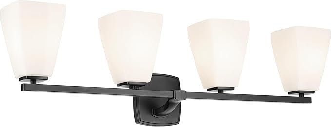 Kichler Marant 33.25" 4-Light Bathroom Vanity Light Fixture with Opal Glass in Black for Over Mirror, Modern Wall Mount Lighting for Powder Room (33.25" W x 9.5" H), 55217BK