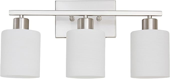 The Door Bull Modern Bathroom Vanity Light, Milky White Glass Shades, Wall Sconce for Bedroom & Living Room, E26 Socket, Over Mirror Lighting Fixture (Brushed Nickel, 3 Lights)