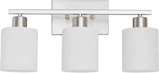 The Door Bull Modern Bathroom Vanity Light, Milky White Glass Shades, Wall Sconce for Bedroom & Living Room, E26 Socket, Over Mirror Lighting Fixture (Brushed Nickel, 3 Lights)