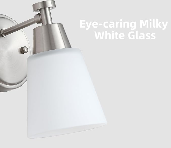 1-Light Bathroom Vanity Light, Brushed Nickel Finish Wall Sconce with Milk Glass, Over Mirror, for Bathroom Vanity