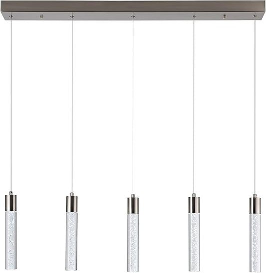 5-Light Pendant Ceiling Light Fixture for Kitchen Island, Modern Pendant Lighting for Kitchen Island,Integrated Dimmable Led Hanging Light with Crystal 40W,6000k for Kitchen…