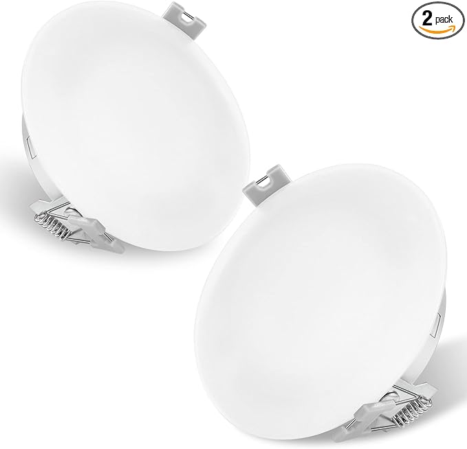 12V RV Interior Light, 4.5 Inch Recessed LED Ceiling Dome Puck Light,Frosted Glass-Style Cover, for Camper Van Trailer and Boat, Easy Mount Warm White (Pack 2)