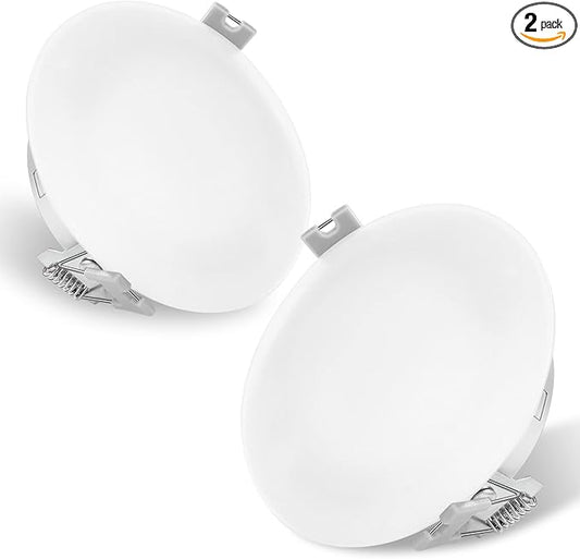 12V RV Interior Light, 4.5 Inch Recessed LED Ceiling Dome Puck Light,Frosted Glass-Style Cover, for Camper Van Trailer and Boat, Easy Mount Warm White (Pack 2)