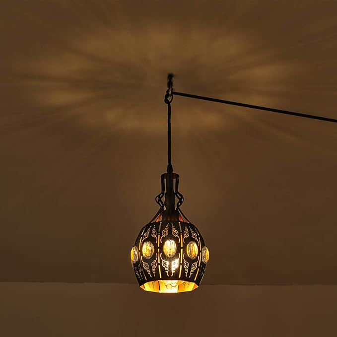 YLONG-ZS Hanging Lamp Swag Lights Plug in Pendant Light,Hanging Lights with Plug in Cord Small Black Vintage Rustic Dimmable Hanging Ceiling Lamp for Corner Restaurant Living Room Bedroom