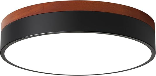 LED Ceiling Light Dimmable, Black and Wood Flush Mount Ceiling Light Fixture 5CCT in One, Minimalist Round Ceiling Lamp Modern Lighting for Kitchen, Bedroom, Hallway, Laundry Room, 11.8 Inch