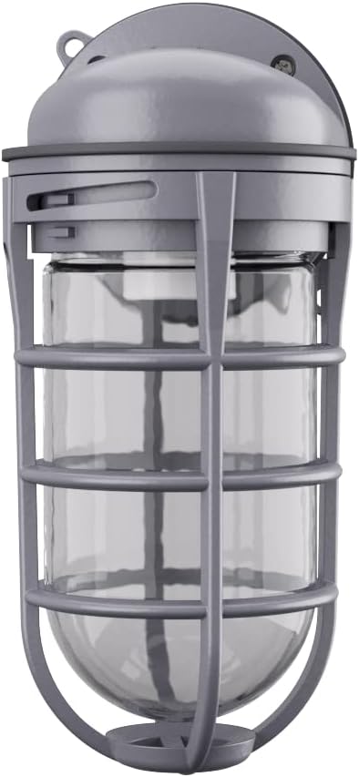 Lithonia Lighting Jelly Jar Light Fixture, Incandescent Utility Vapor Tight Wall Lamp, Industrial Style Wall Light for Indoor and Outdoor Use, 150W, 120V, Includes Junction Box, Grey (VW150I M12)
