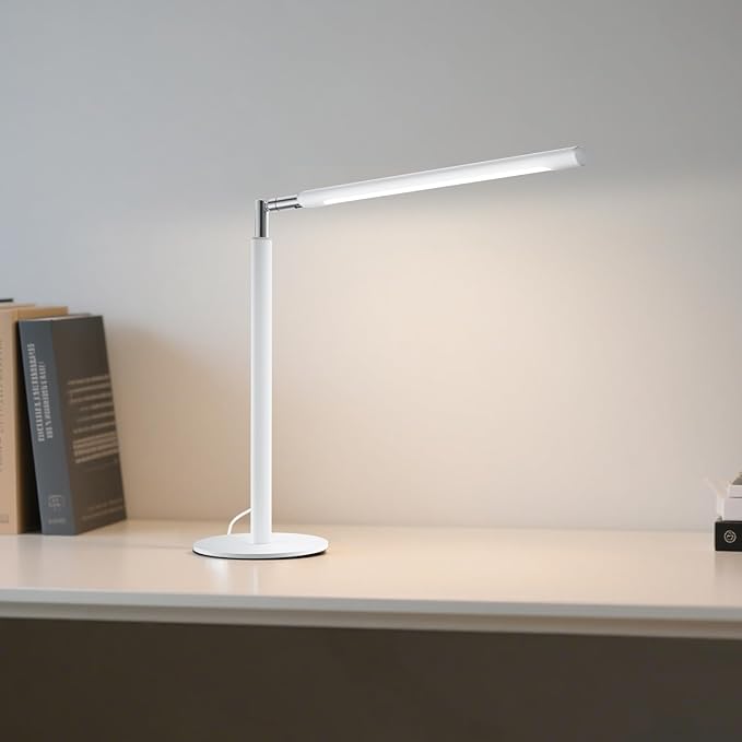 SIBRILLE White LED Desk Lamp, 16" Dimmable Metal Desk Light with Base, 15W 1200LM, Adapter Included, Color & Brightness Adjustable, Modern Tall Table Lamp for Home Office Reading Study Task Laptop