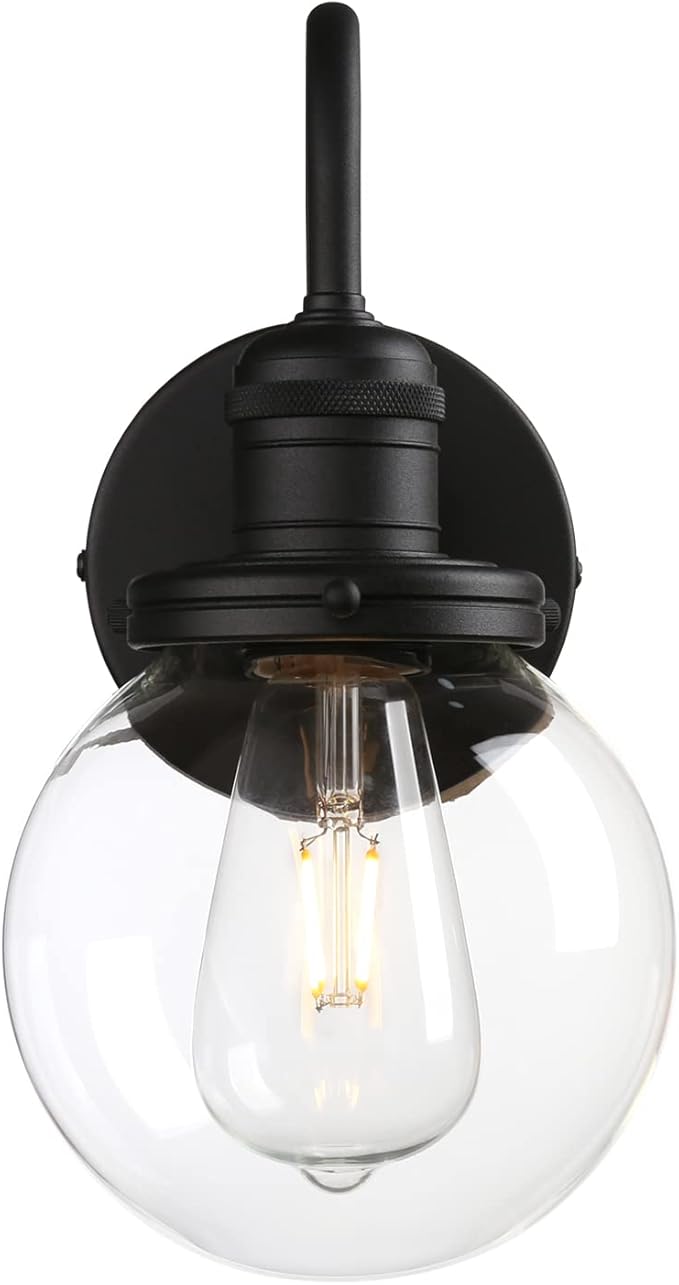 Industrial Vintage U-Shaped Wall Sconce 1-Light with 5.9” Round Clear Glass Globe Shade Indoor Wall Mounted Lamp Fixture