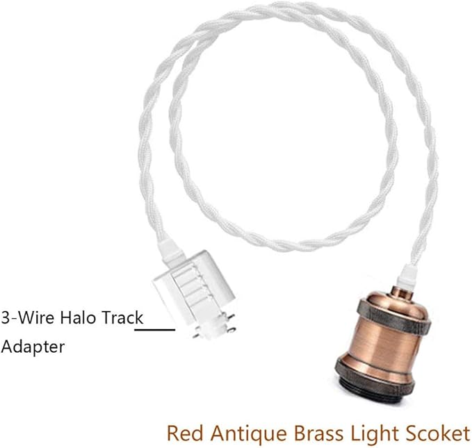 Kiven 3 Pack H-Track Lighting Kitchen Pendant Light -Mini Red Antique Brass Hanging Lamp,23.62" Twisted Cloth Covered Wire with H System Track Adapter