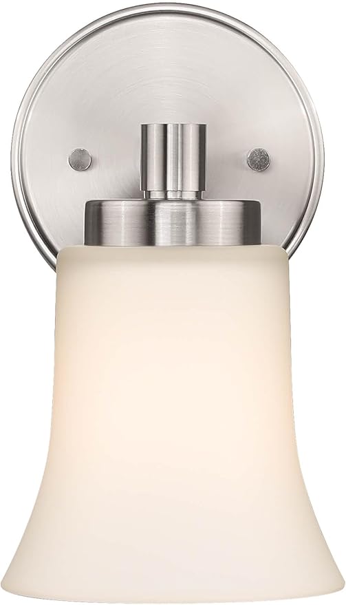 XiNBEi Lighting Wall Sconce, Single Bathroom Vanity Wall Light with Glass, Brushed Nickel Finish for Hallway & Bedroom XB-W1235-1-BN