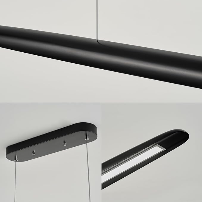 YISDESIGN 59inch Integrated Led Pendant Light 40w Dimmable Wood Black Linear Pendant Lighting Led Modern Island Light with Black Finish for Living Room Dining Room Billiard & Pool Lights