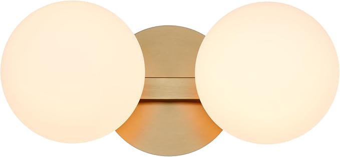 Gold Bathroom Vanity Light Fixtures, Modern 2 Lights Aged Brass Globe Wall Sconce Lighting, Porch Wall Mount Light Fixture for Bathroom, Mirror Cabinets Hallway Stairs